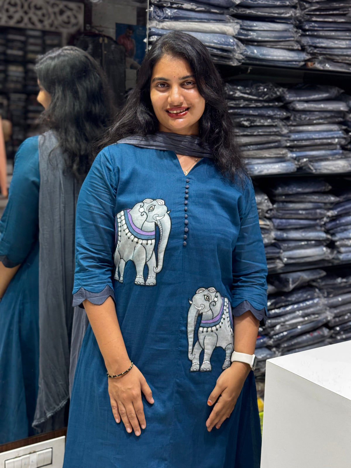 F132 Elephant handpainted mulcotton gowns