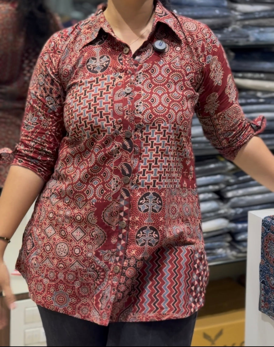 SH19 Ajarkh Jaipur cotton shirt style tunic