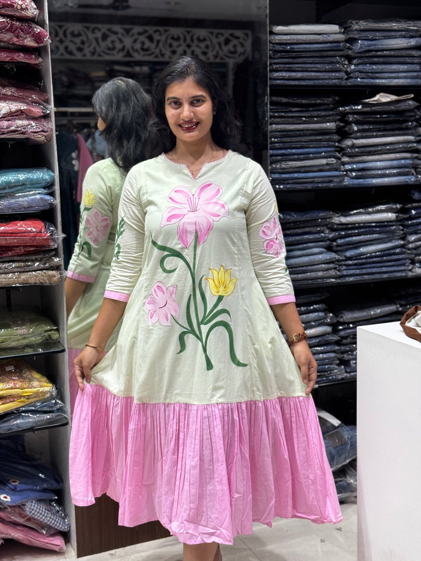 F76 PISTA GREEN FLOWER COTTON GOWN