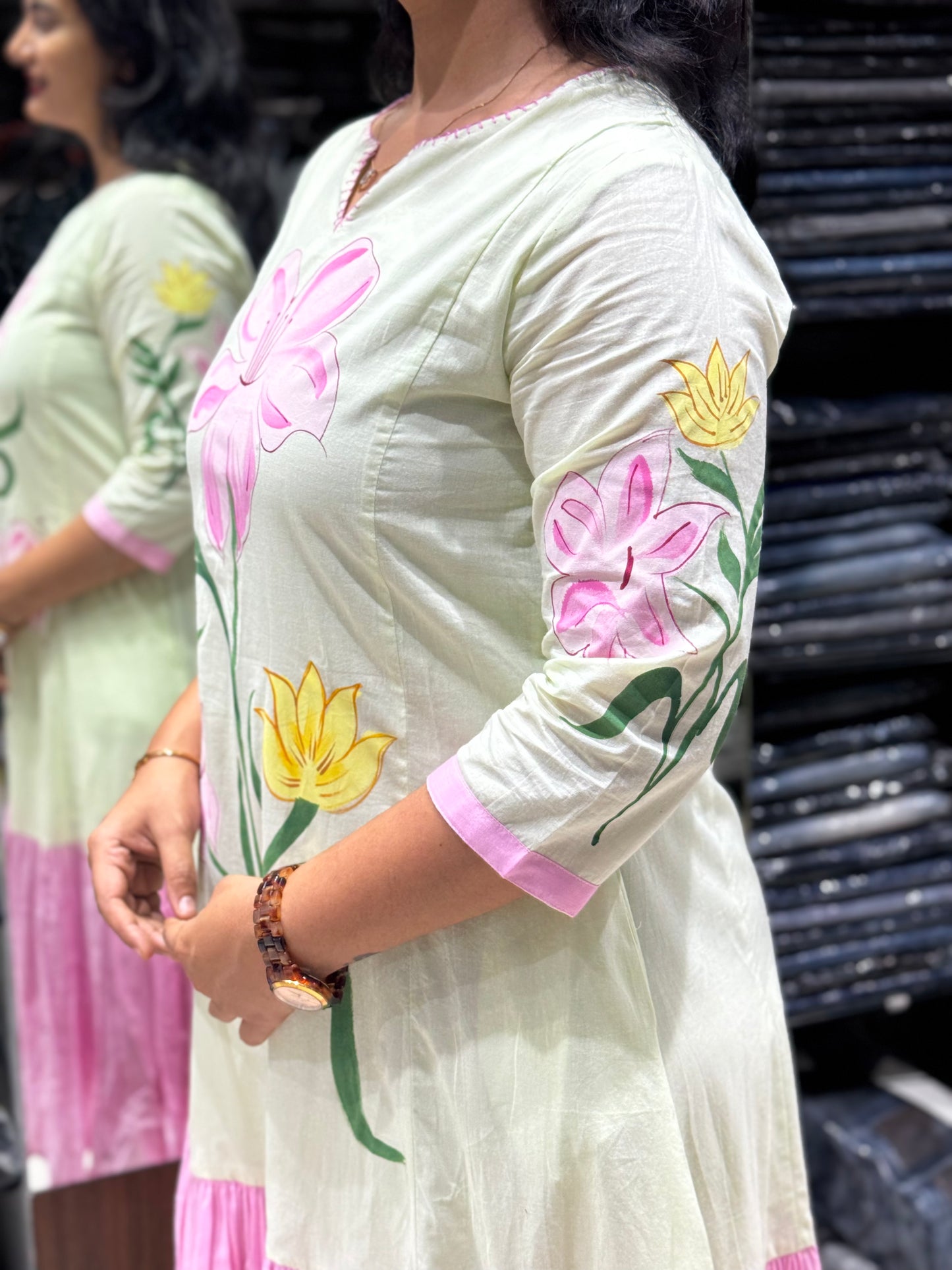 F76 PISTA GREEN FLOWER COTTON GOWN