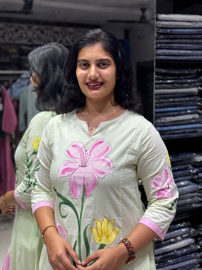 F76 PISTA GREEN FLOWER COTTON GOWN