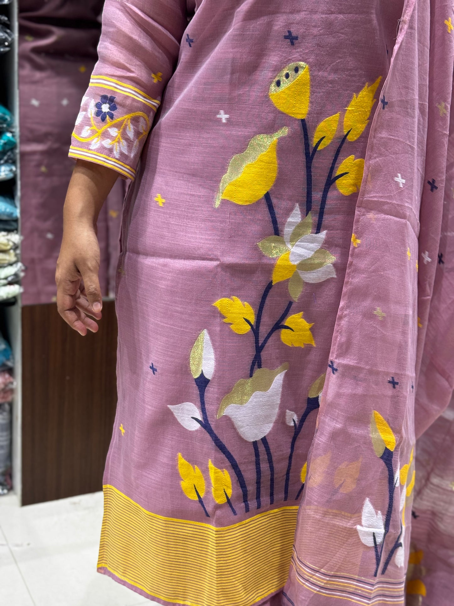 K138 LINEN COTTON JAMDANI THREE PEICE