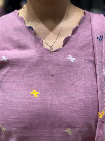 K138 LINEN COTTON JAMDANI THREE PEICE
