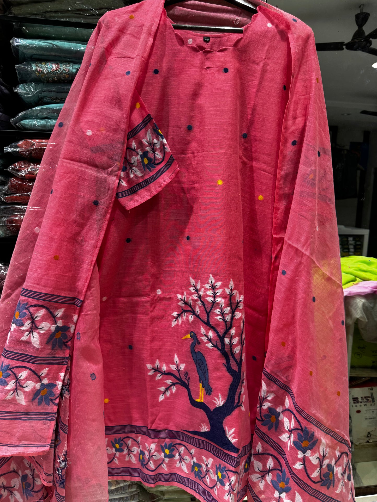 K138 LINEN COTTON JAMDANI THREE PEICE