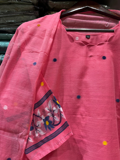 K138 LINEN COTTON JAMDANI THREE PEICE