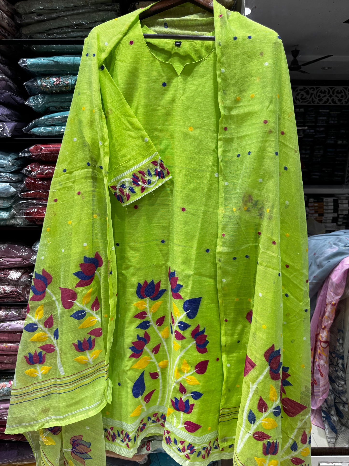 K138 LINEN COTTON JAMDANI THREE PEICE