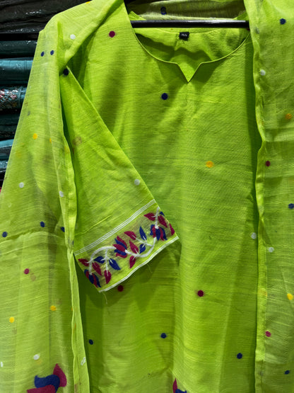 K138 LINEN COTTON JAMDANI THREE PEICE
