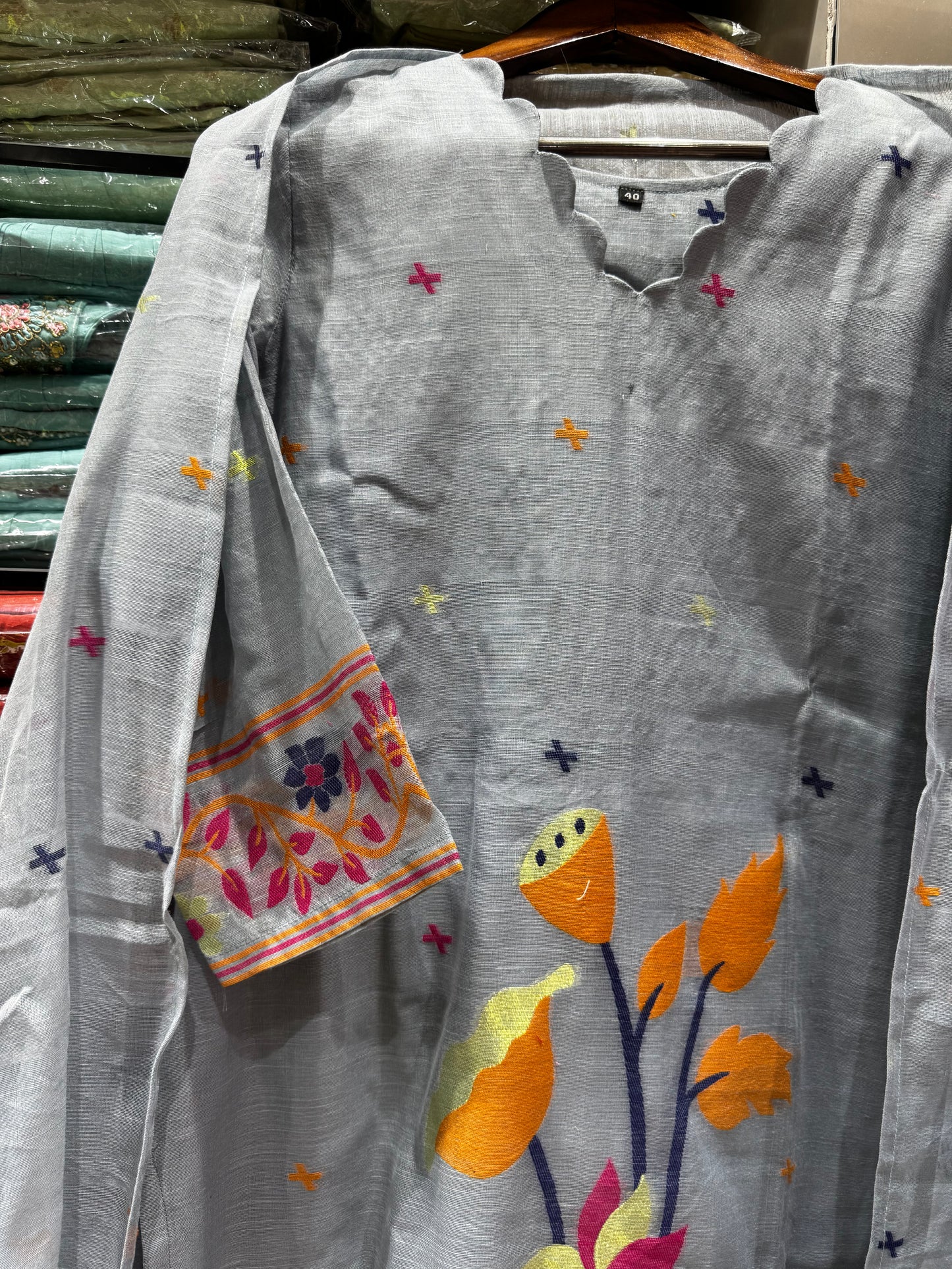 K138 LINEN COTTON JAMDANI THREE PEICE