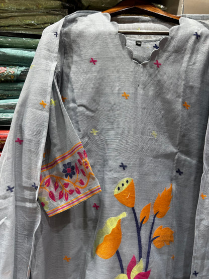 K138 LINEN COTTON JAMDANI THREE PEICE