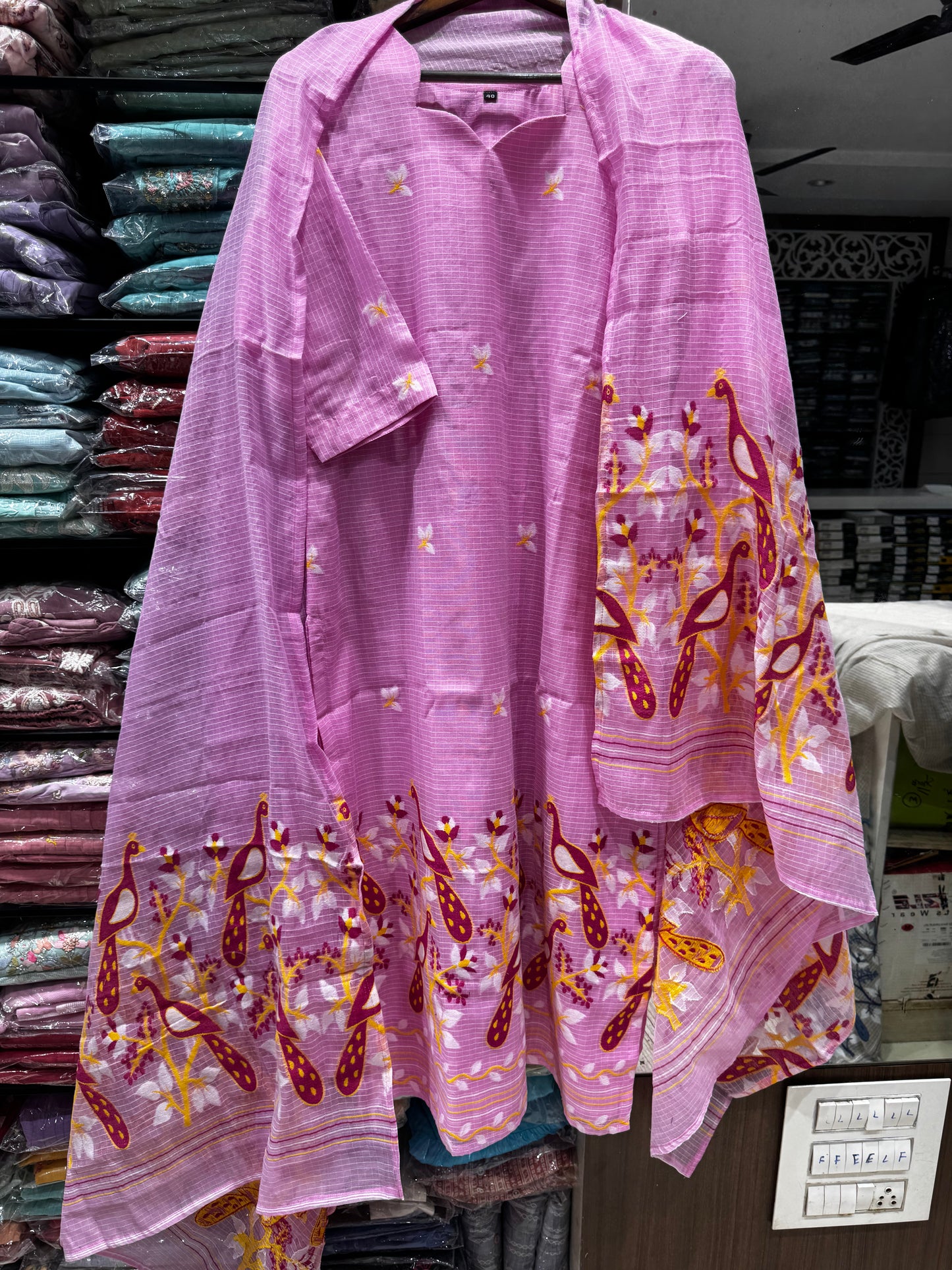 K138 LINEN COTTON JAMDANI THREE PEICE