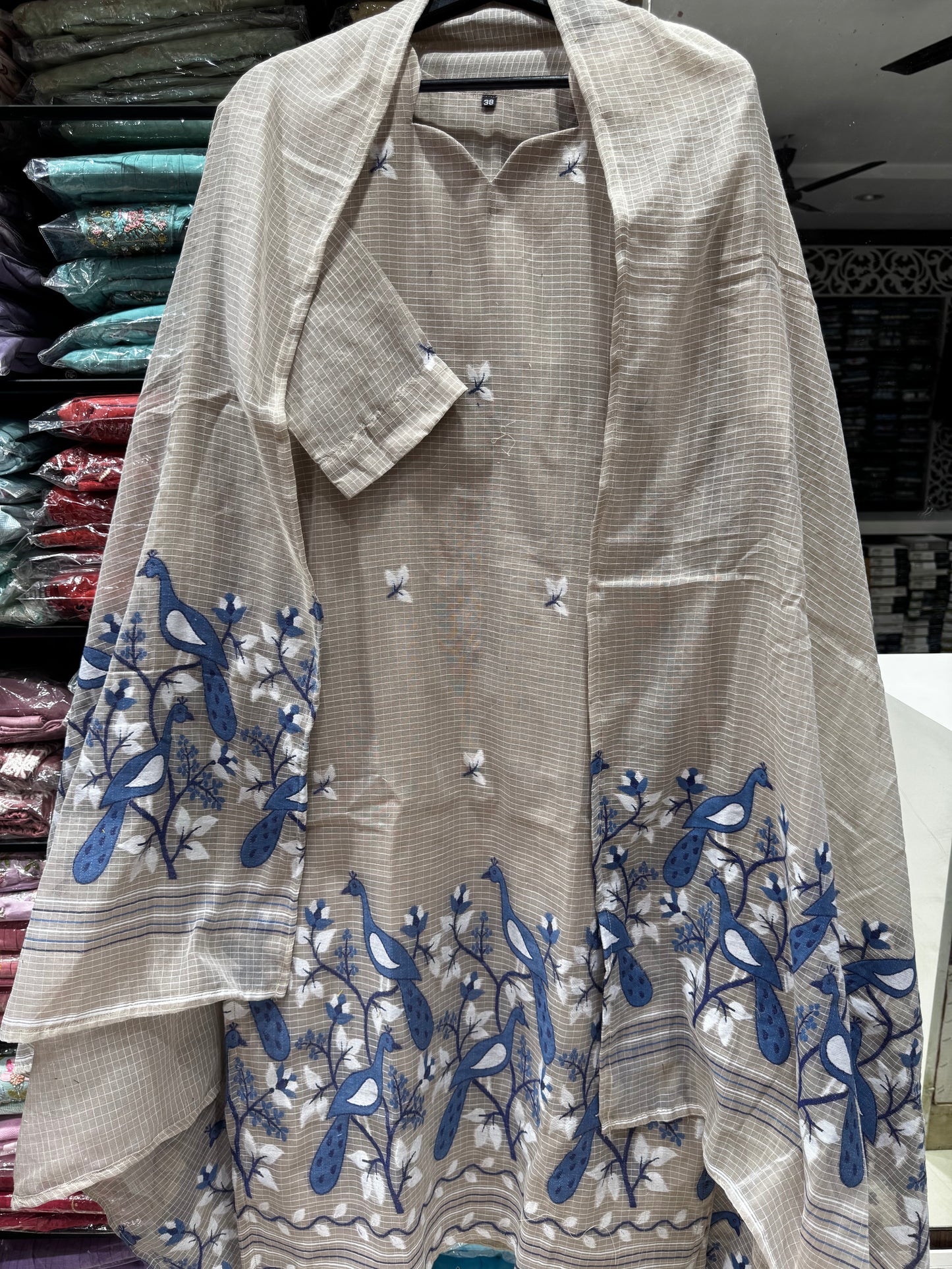 K138 LINEN COTTON JAMDANI THREE PEICE