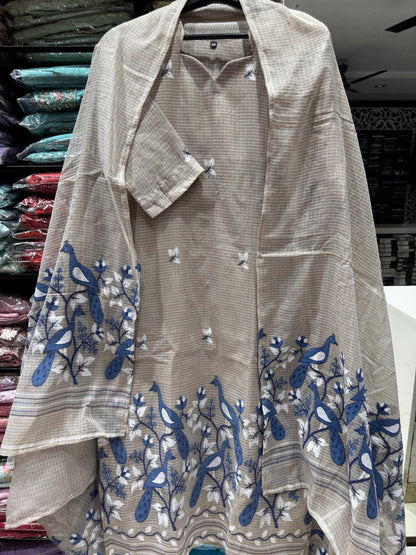 K138 LINEN COTTON JAMDANI THREE PEICE