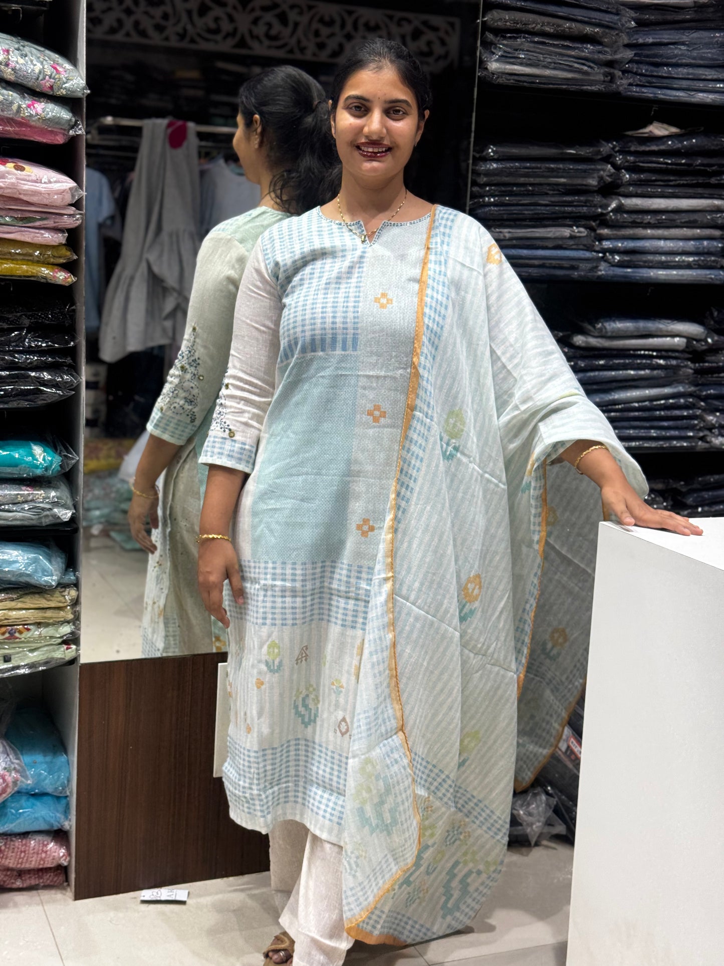 k150 Checks khadhi cotton 3pc set
