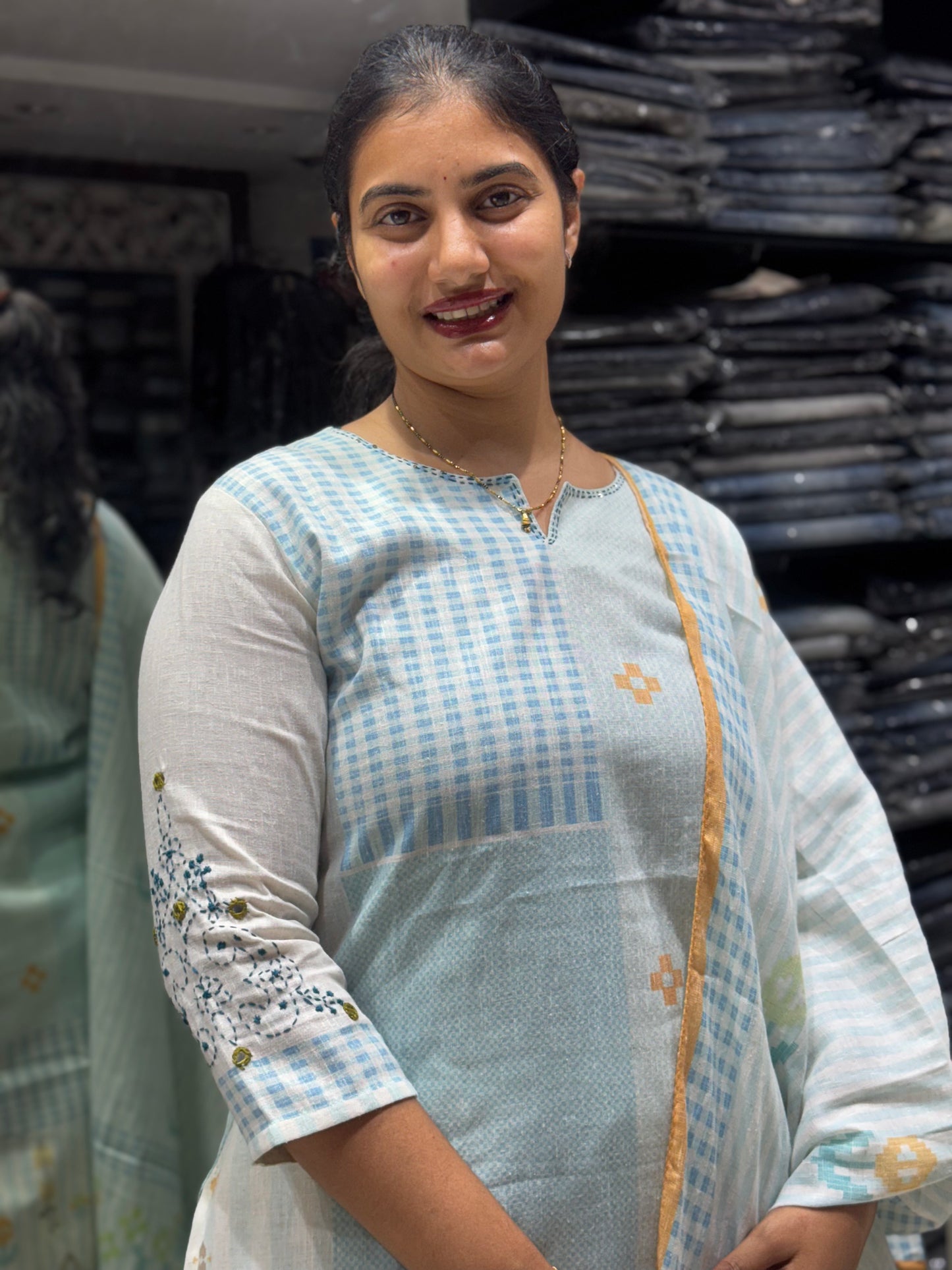 k150 Checks khadhi cotton 3pc set