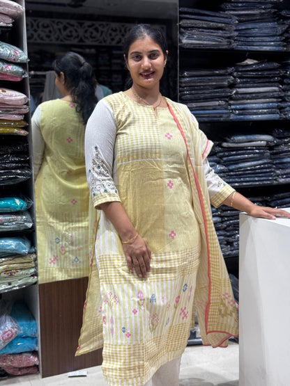 k150 Checks khadhi cotton 3pc set