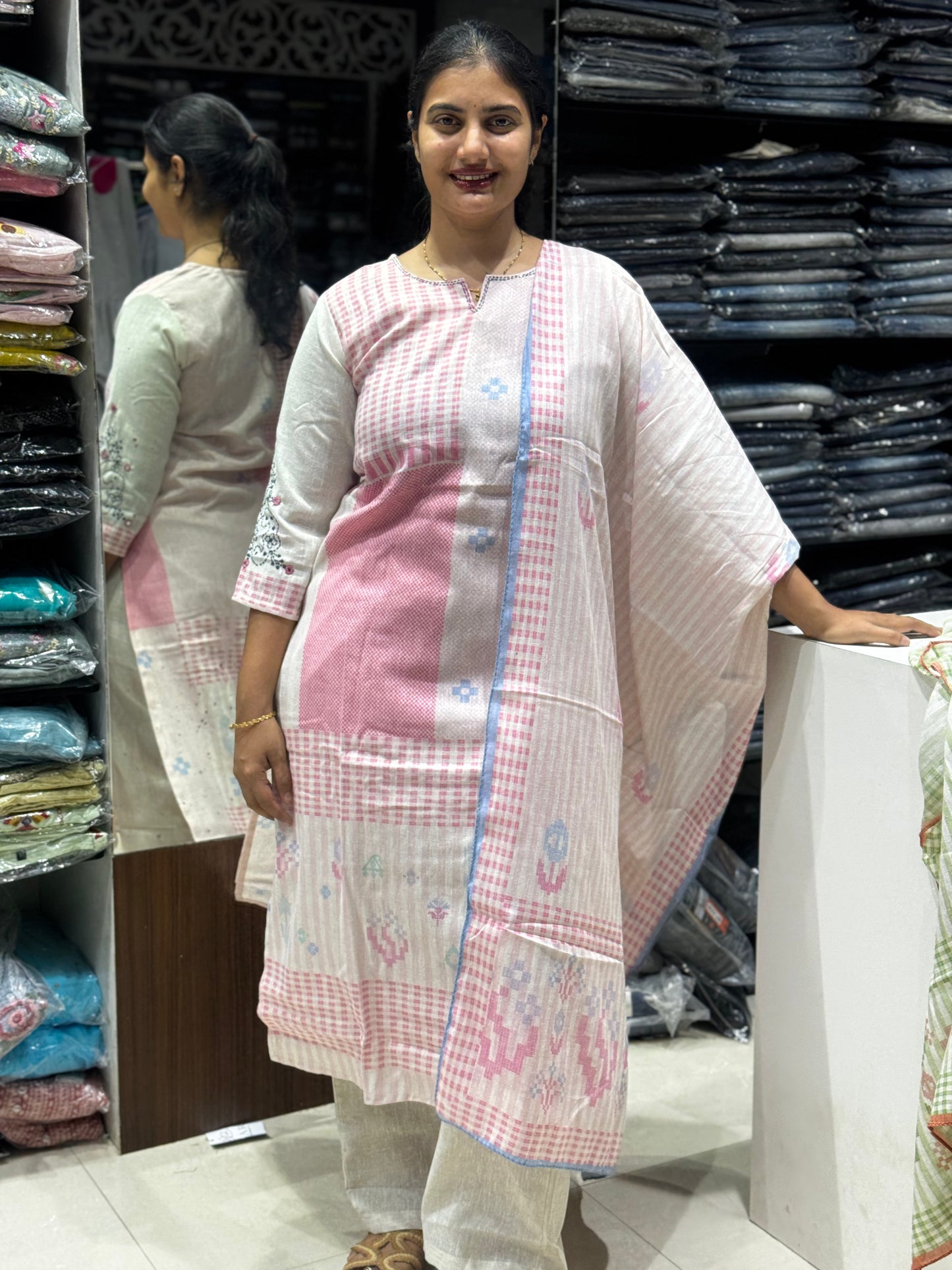 k150 Checks khadhi cotton 3pc set