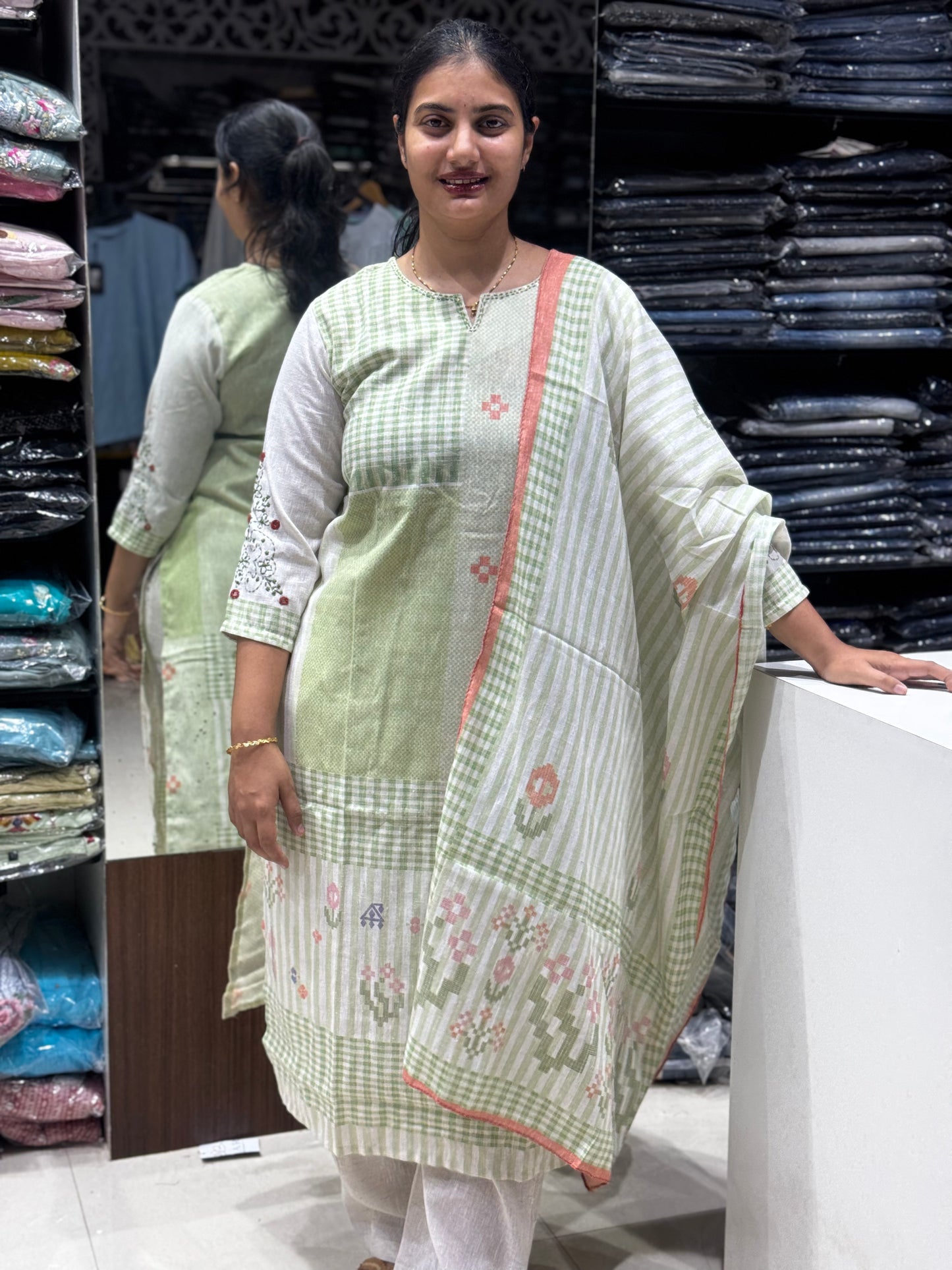 k150 Checks khadhi cotton 3pc set