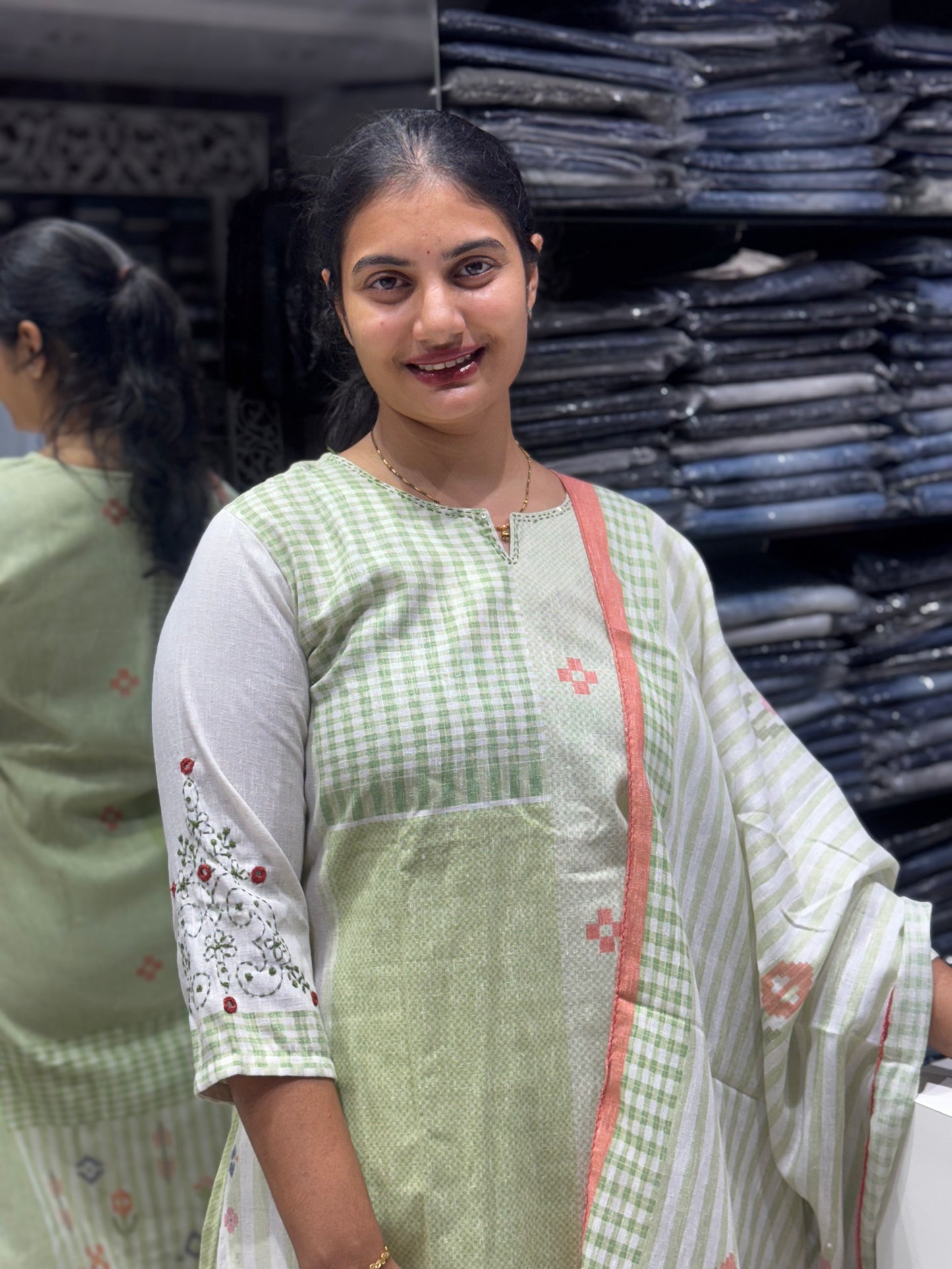 k150 Checks khadhi cotton 3pc set
