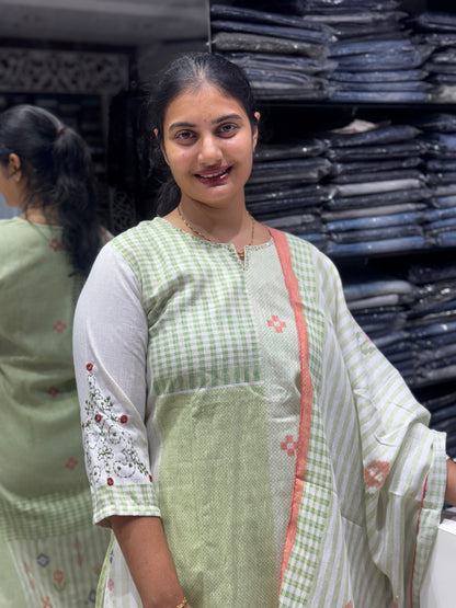 k150 Checks khadhi cotton 3pc set