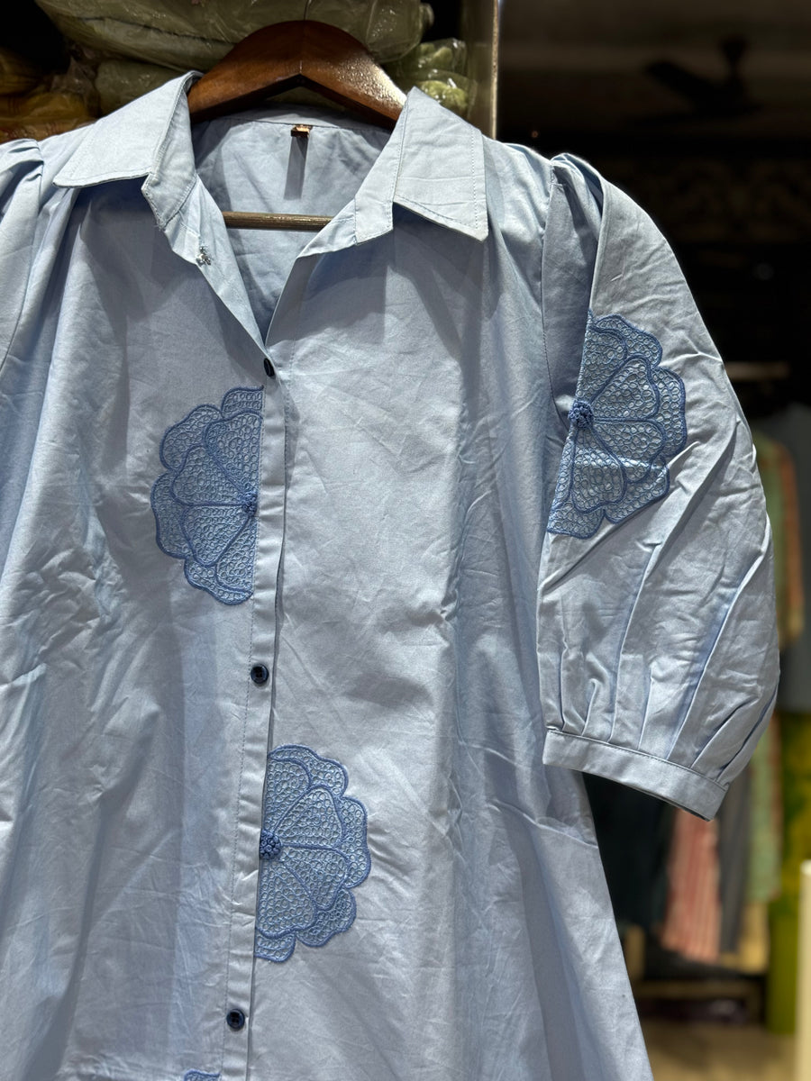 F97 BLUE FLOWER EMBROIDERY DRESS