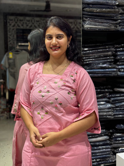 C63 Baby pink handloom  COTTON CORD SET