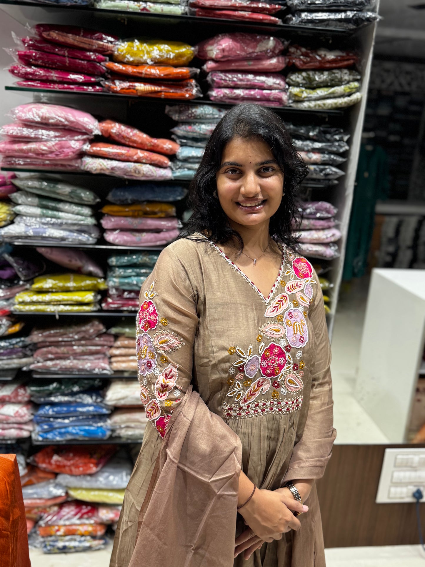 K83 Mulchanderi three piece with appliqué work
