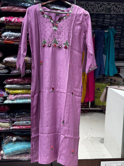 T33 VATICAN SILK KURTI WITH KANTHA WORK
