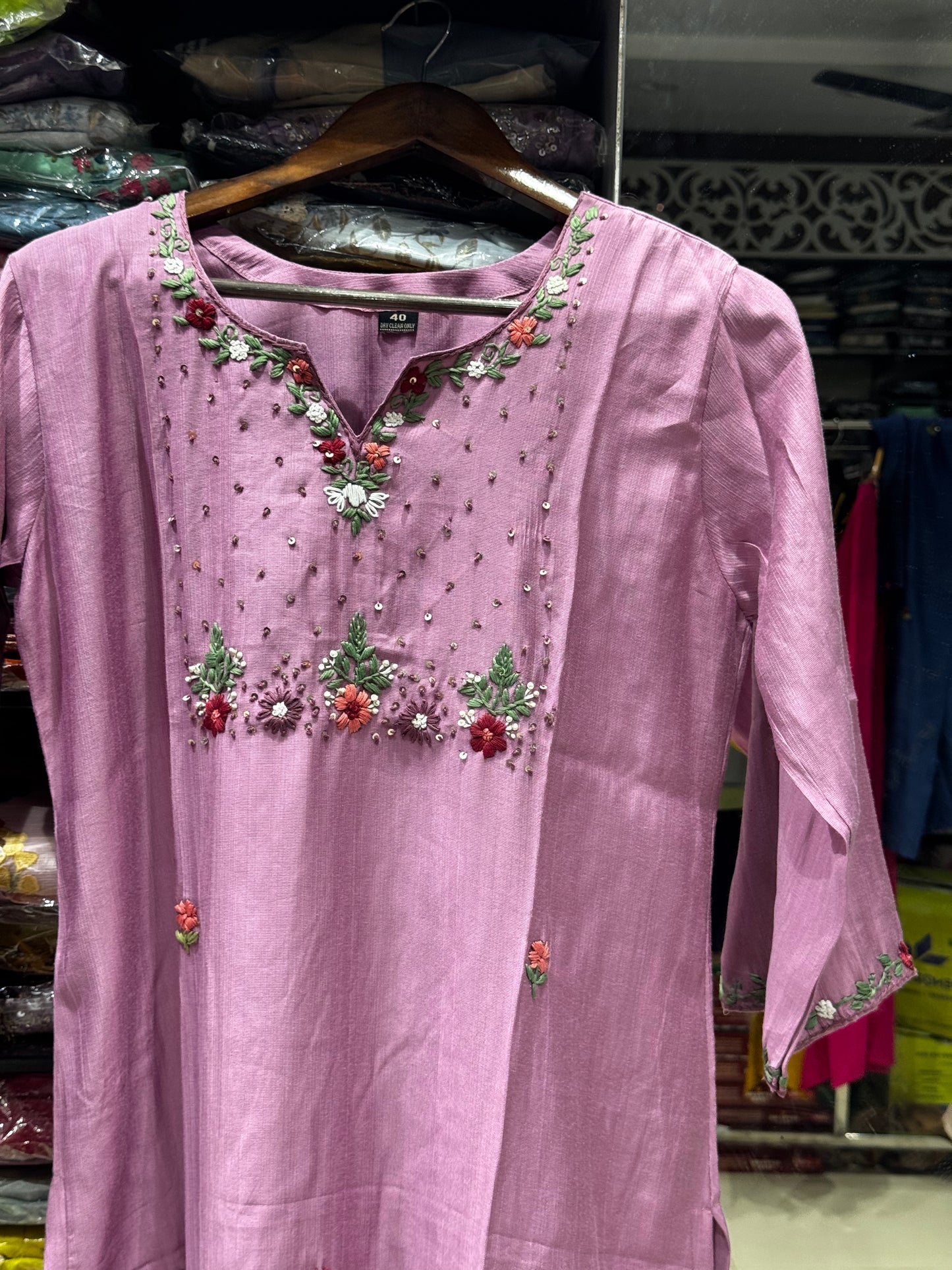T33 VATICAN SILK KURTI WITH KANTHA WORK