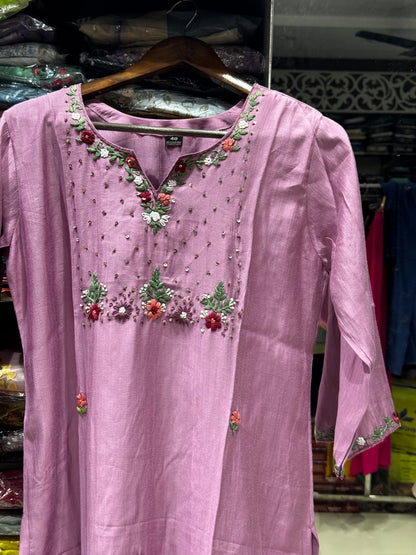 T33 VATICAN SILK KURTI WITH KANTHA WORK