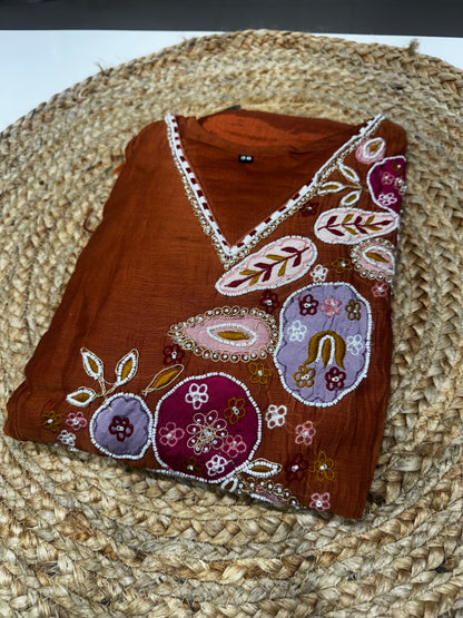 K83 Mulchanderi three piece with appliqué work