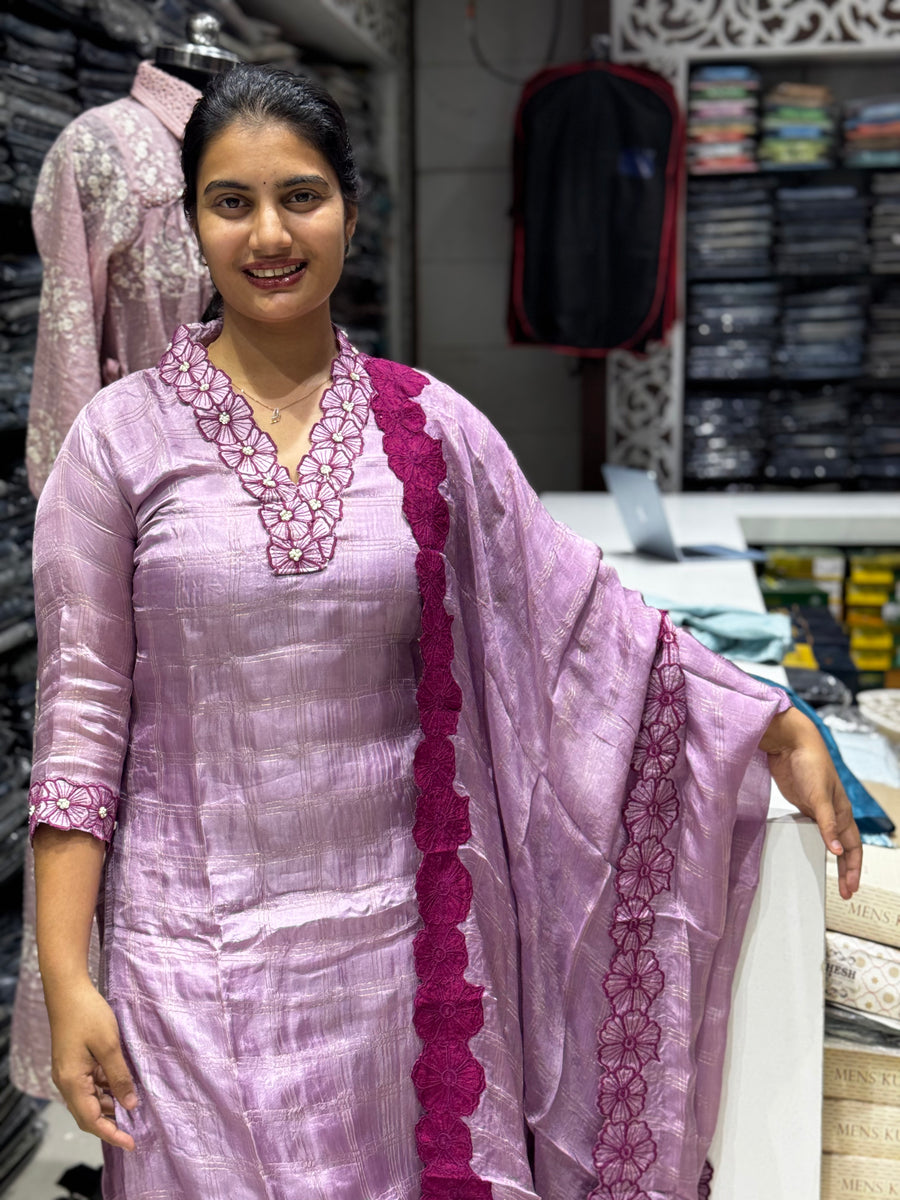 k102 Chanderi silk flower three piece set