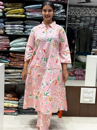 C42 PINK FLORAL JAIPUR COTTON CORD SET