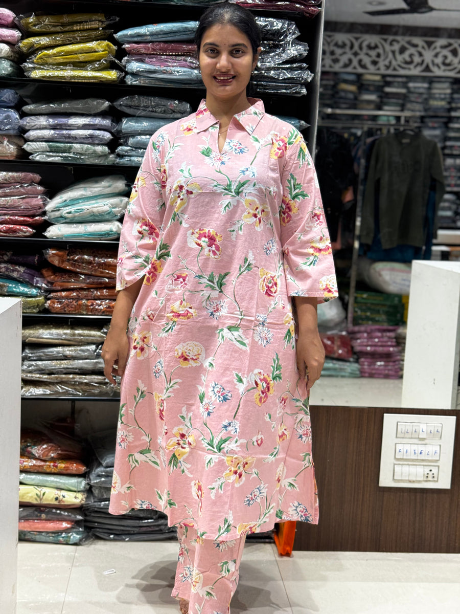 C42 PINK FLORAL JAIPUR COTTON CORD SET