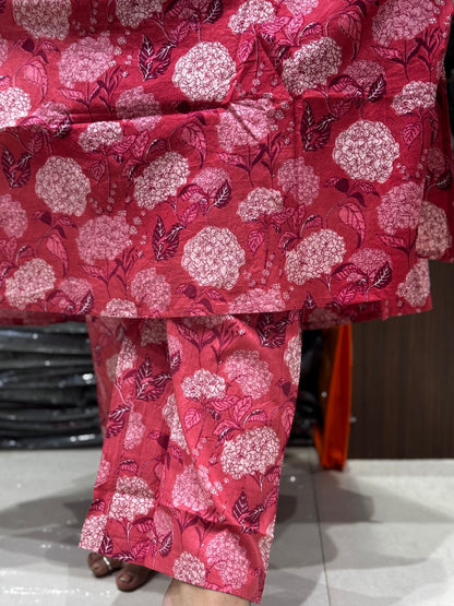 C44 PINK FLOWER CORD SET JAIPUR COTTON