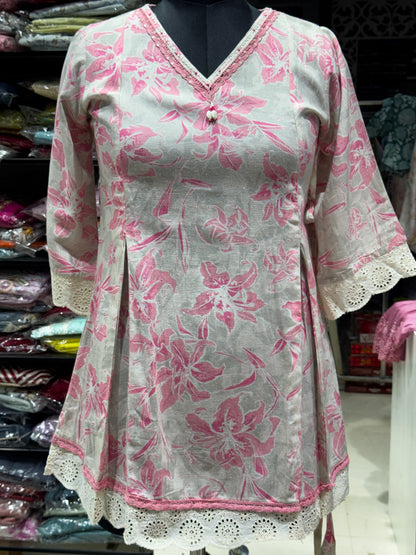 SH11 Linen cotton tunic with crocia lace