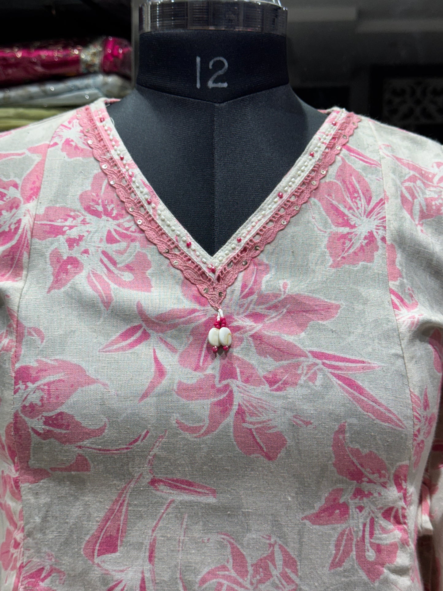 SH11 Linen cotton tunic with crocia lace