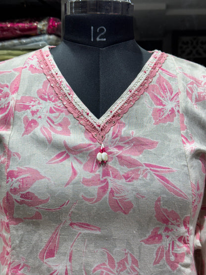 SH11 Linen cotton tunic with crocia lace