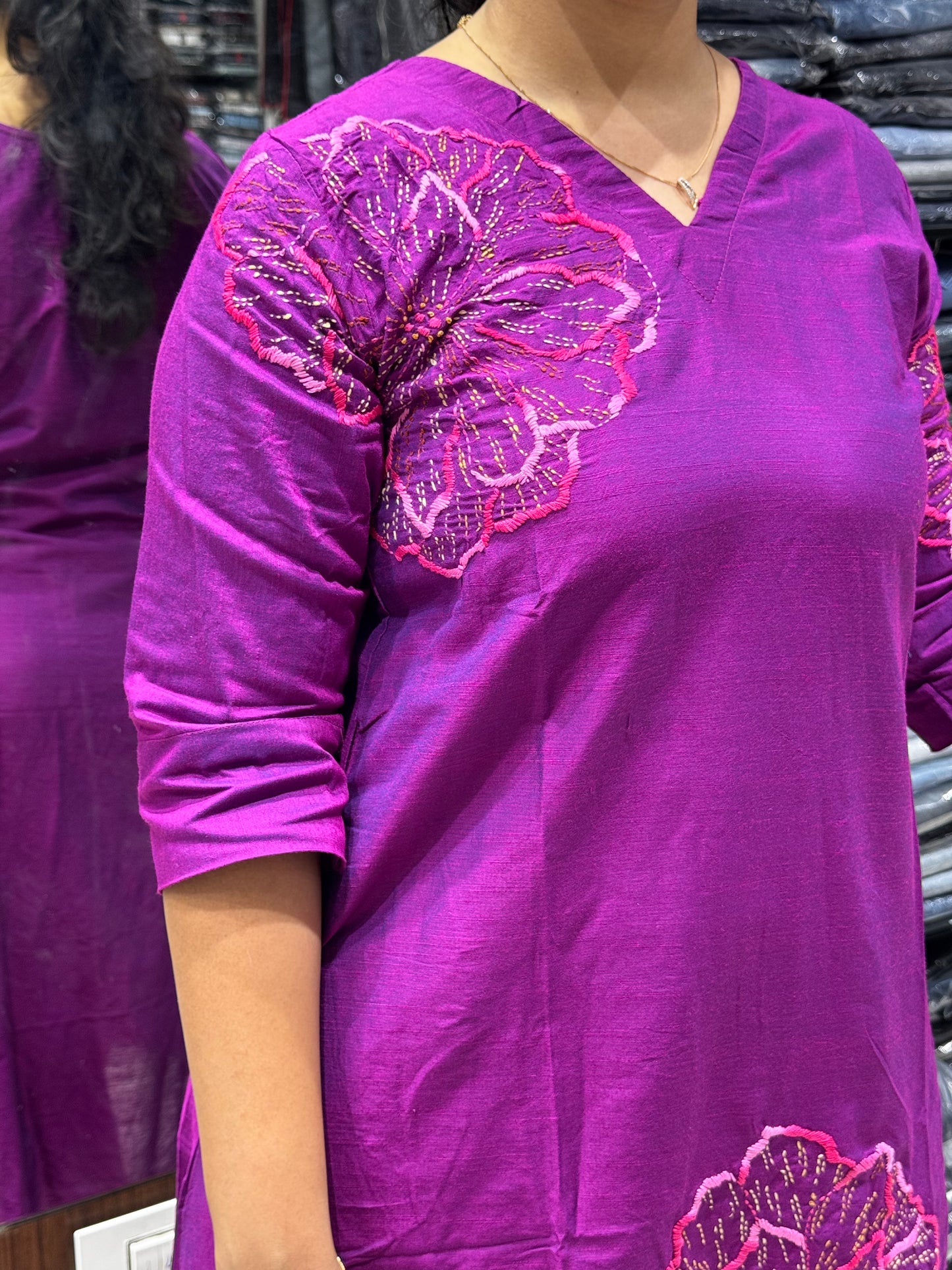 F56 RAW SLUB SILK PURPLE KURTI,GOWN