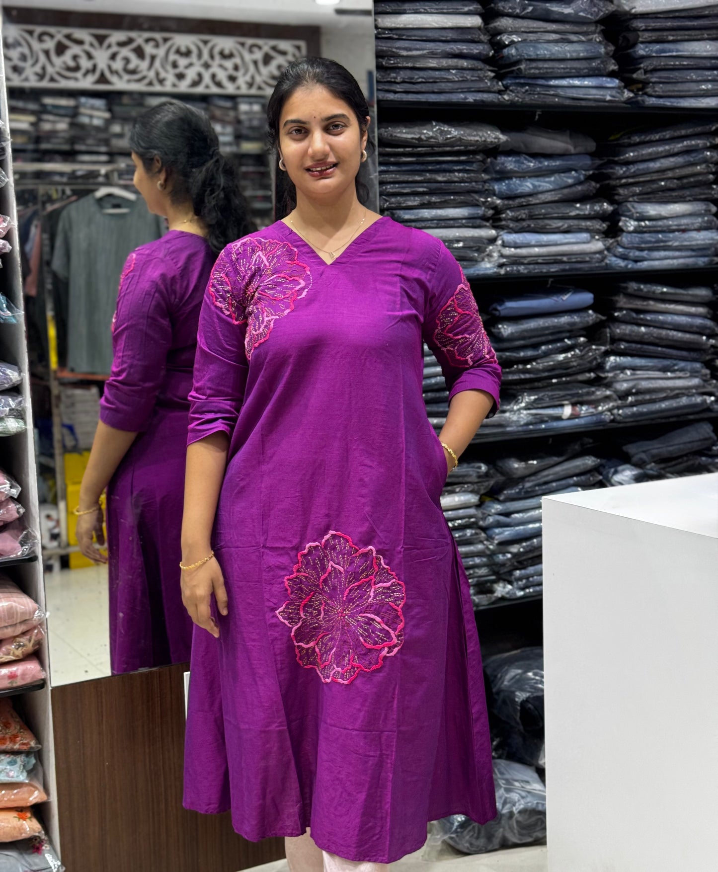 F56 RAW SLUB SILK PURPLE KURTI,GOWN