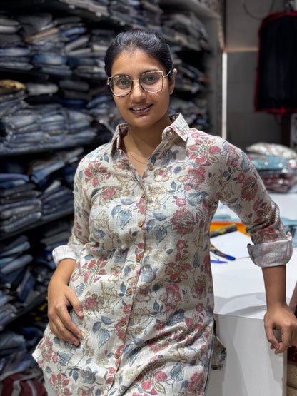 SH15  COTTON JUTE  FLORAL SHIRT