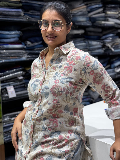 SH15  COTTON JUTE  FLORAL SHIRT