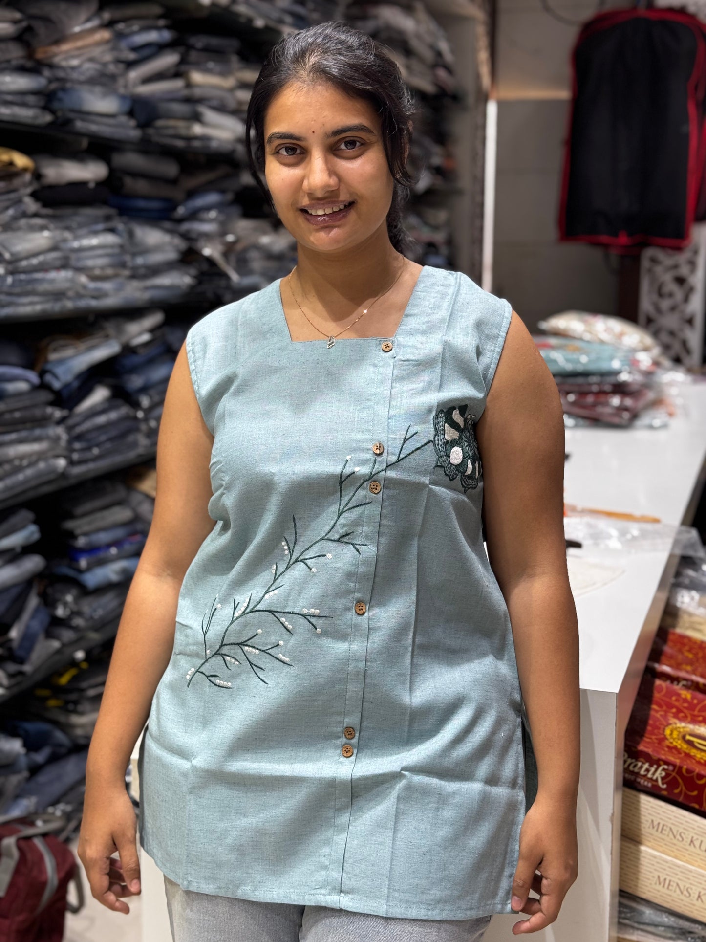 SH2 BLUE LINEN TUNIC