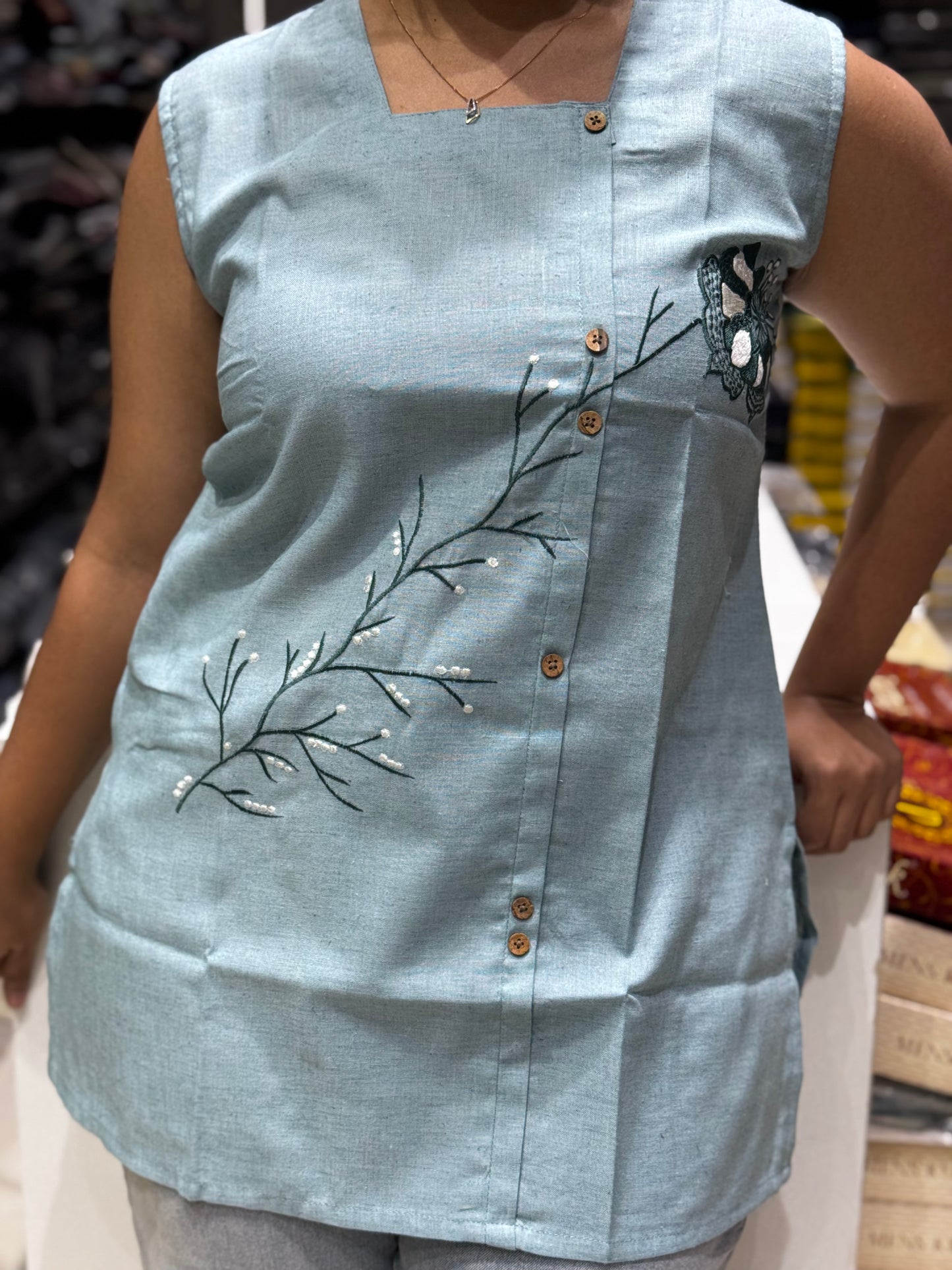 SH2 BLUE LINEN TUNIC