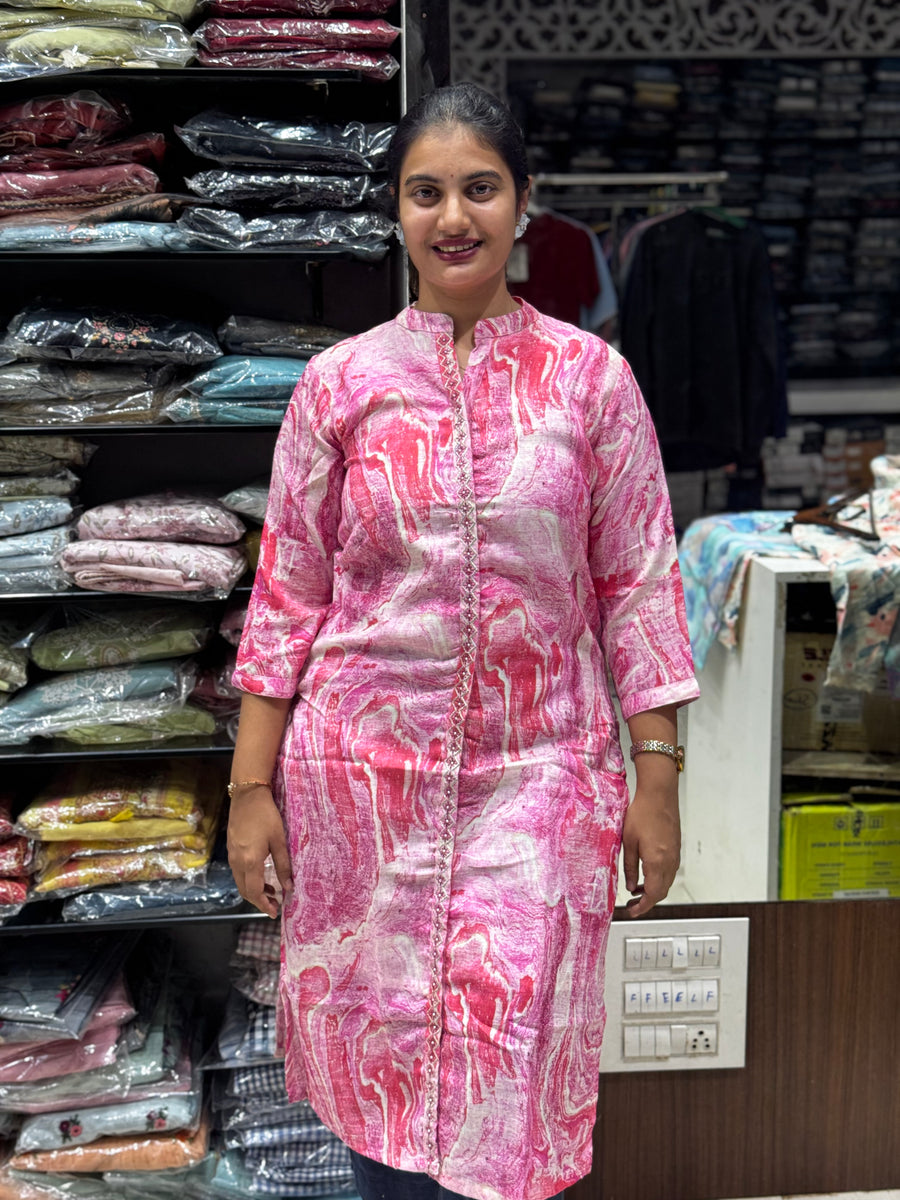 T22 LINEN KURTI PINK