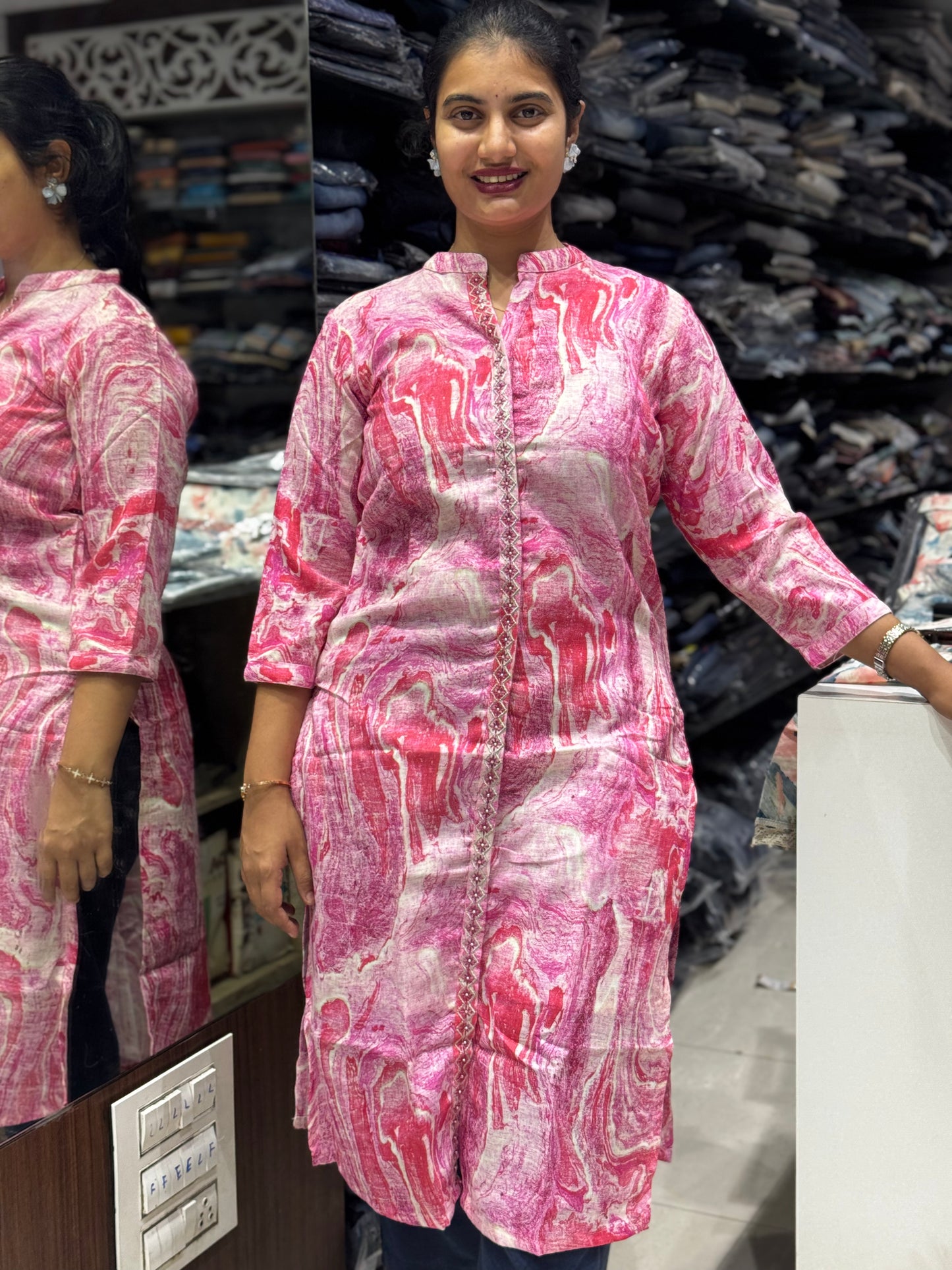 T22 LINEN KURTI PINK