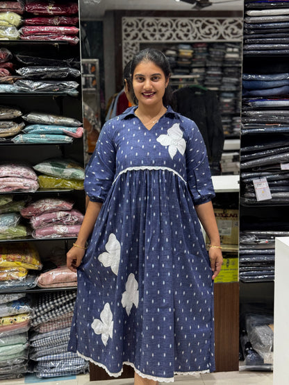 F58 JAMDANI BLUE APPLIQUE WORK GOWN