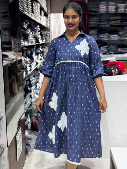 F58 JAMDANI BLUE APPLIQUE WORK GOWN