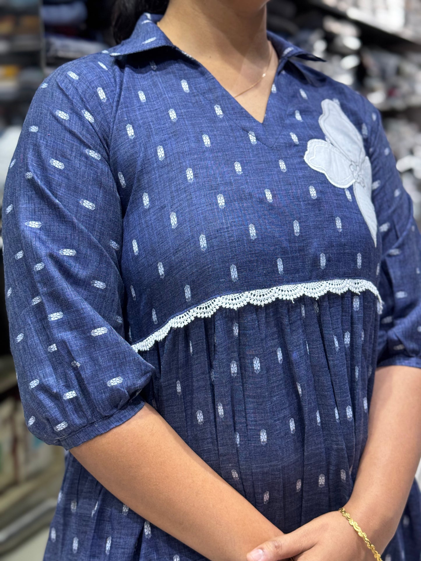 F58 JAMDANI BLUE APPLIQUE WORK GOWN