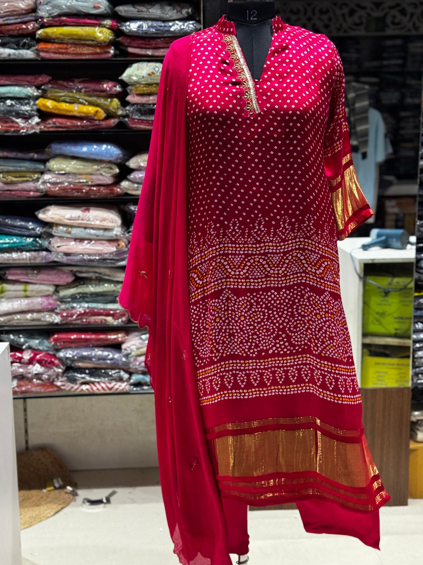K192 PINK Gaji silk three piece suit set