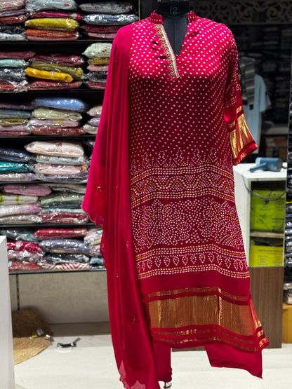 K192 PINK Gaji silk three piece suit set